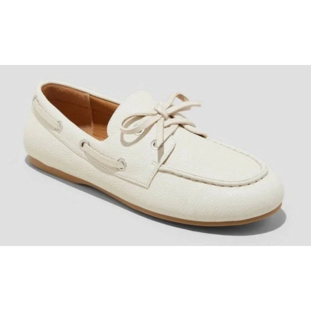 Universal Thread Women's Midge Boat Shoe Flats Memory Foam Insole Off-White 9.5